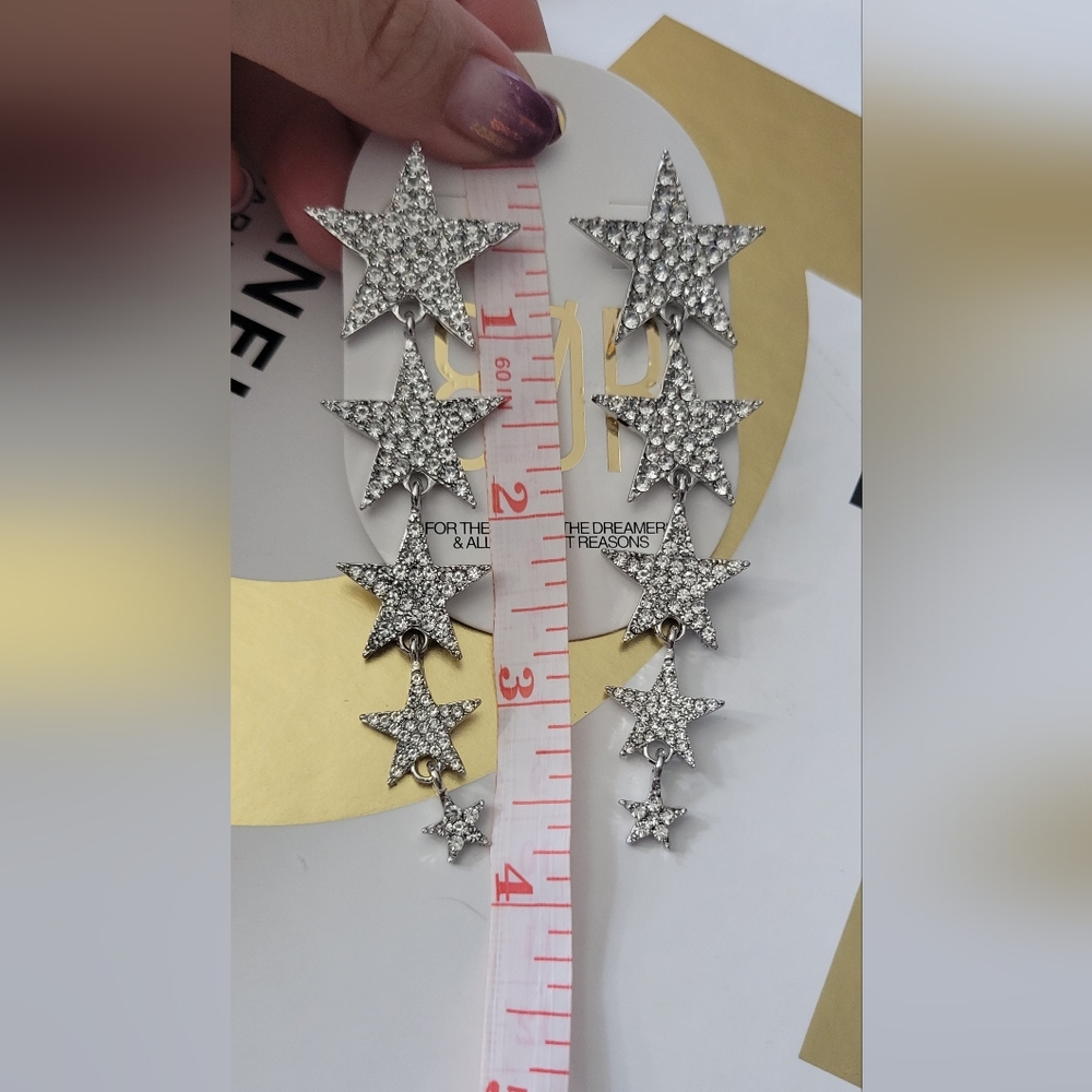 Silver Star Dangle Earrings - Picture 3 of 5